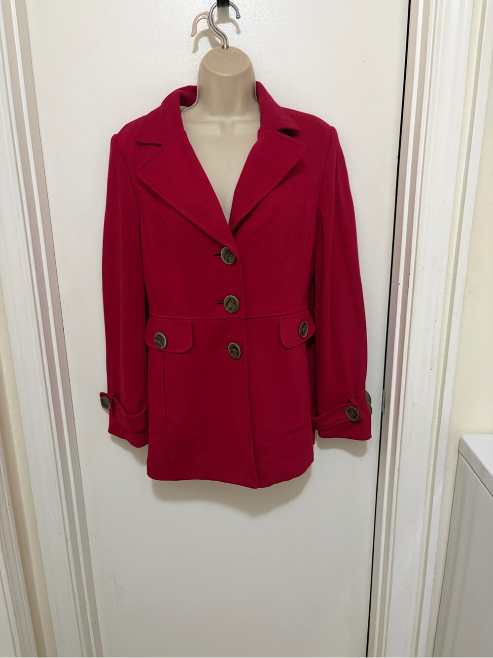 ALFANI  Women's Red Button-Front Peacoat Jacket